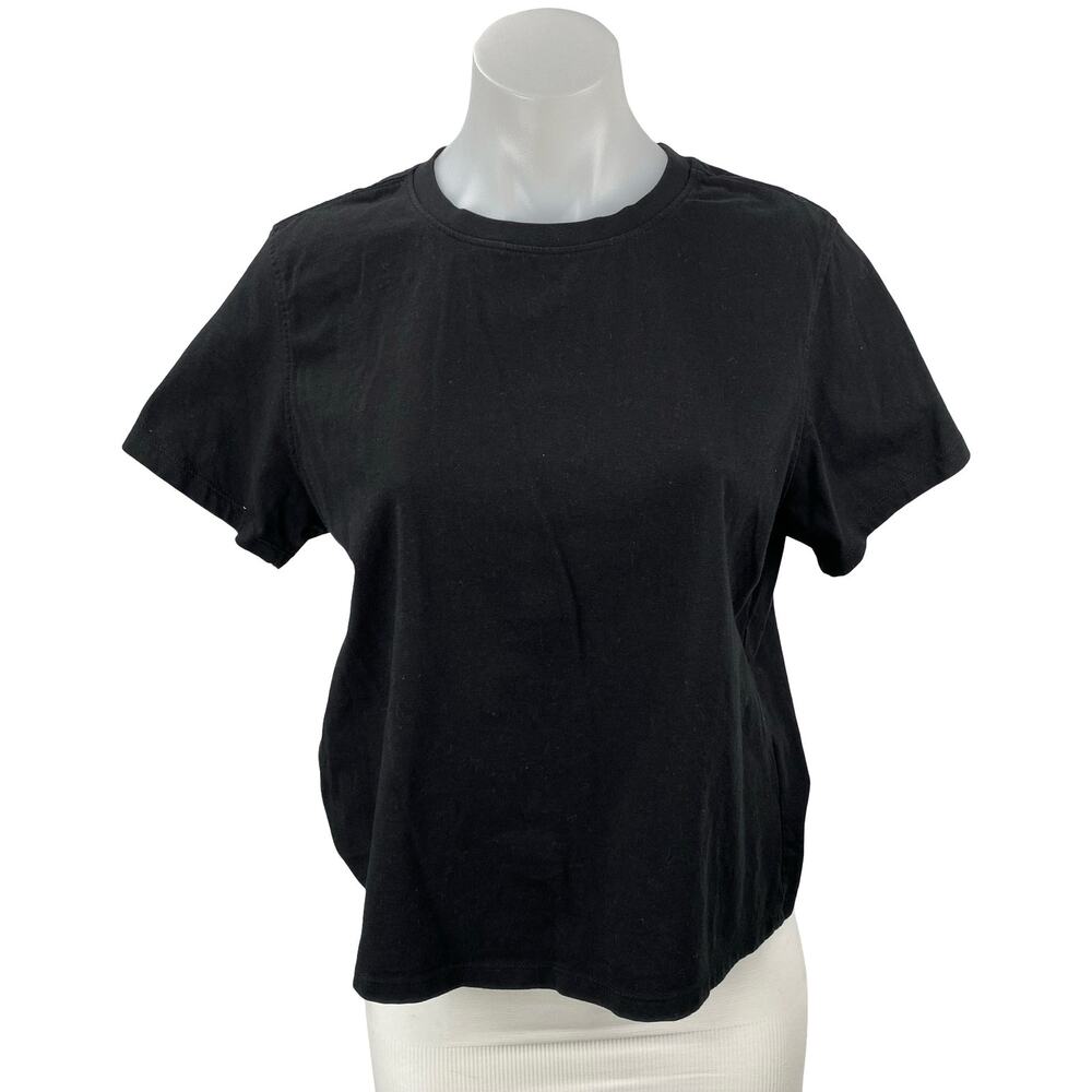 Quince Women's Black Short Sleeve Basic Casual Crew Neck T Shirt Tee Top Size M